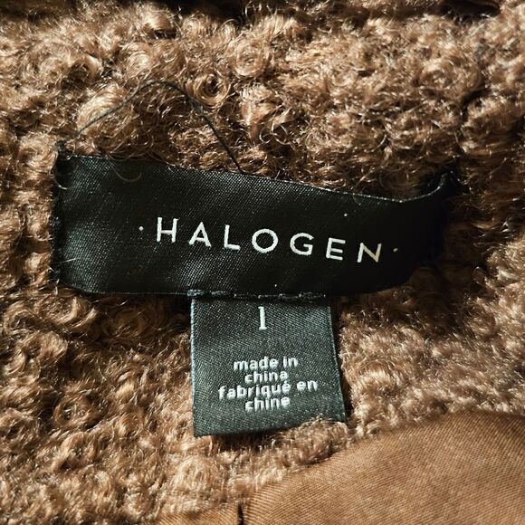 HALOGEN‎ Shearling Teddy Double Breasted Coat Brown- Size Large - Picture 5 of 6